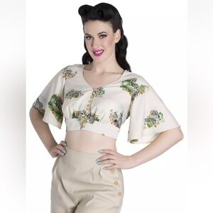 Hell bunny vixen safari crop top small zebra tie back